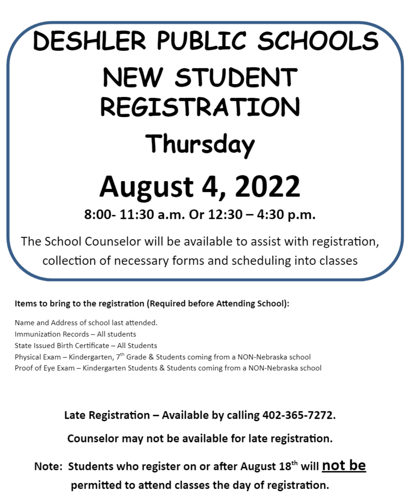 Student registration Thursday, Aug. 4th